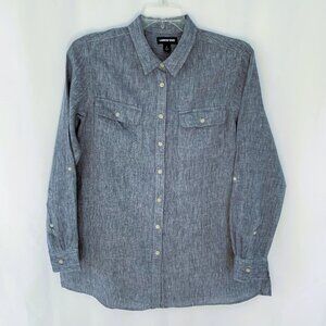 LANDS END Chambray Linen Roll Tab Sleeve Tunic Shirt